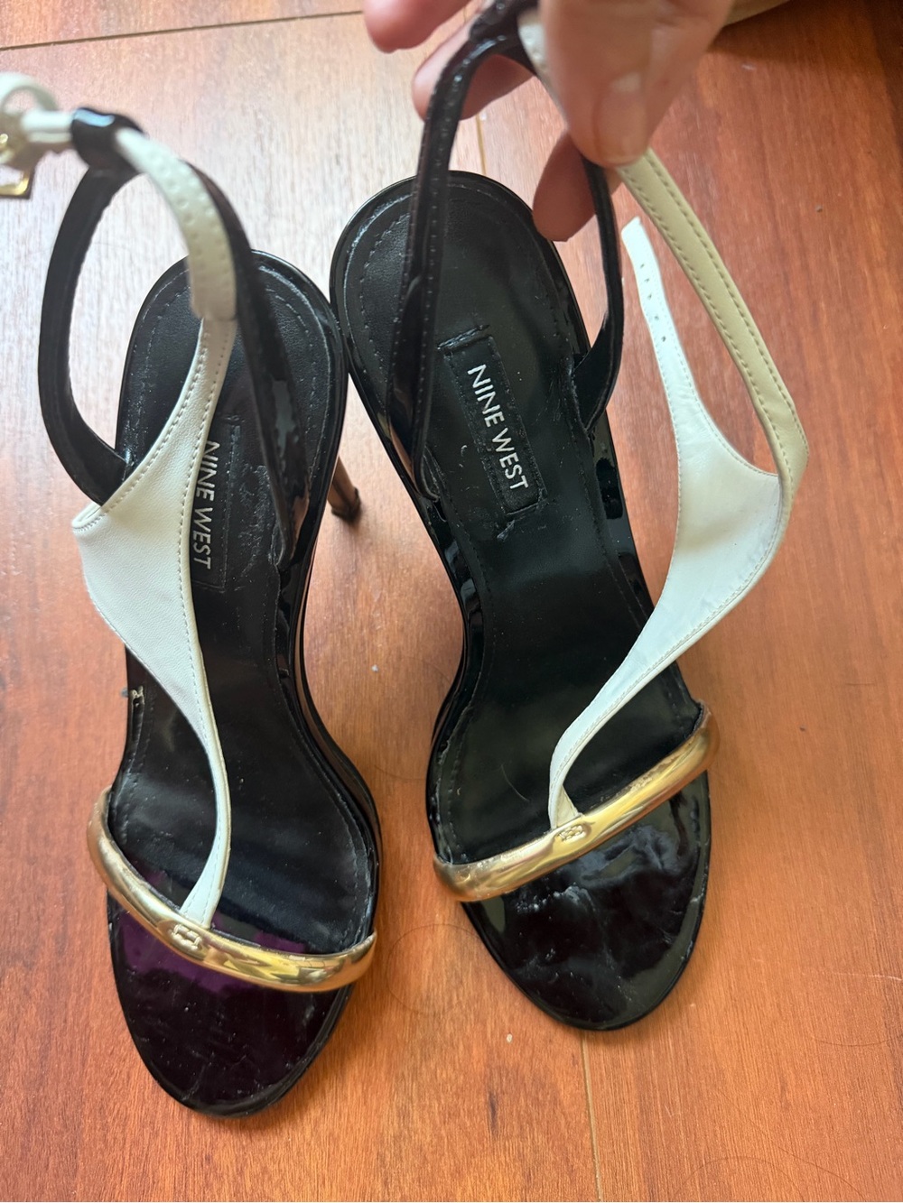 Nine West Black, White & Gold Slingback Heels